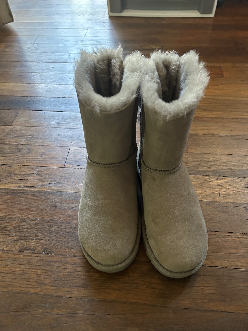 UGG Light Gray Shearling Bow-Back Boots